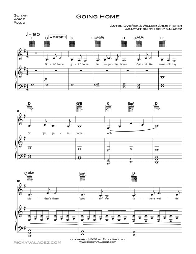 Going Home sheet music for Piano, Voice, and Guitar 01