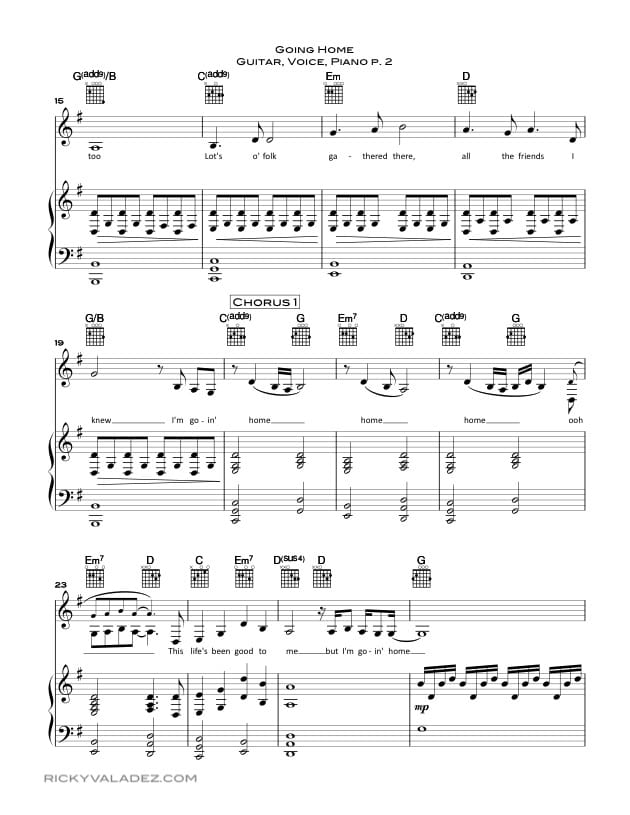 Going Home sheet music for Piano, Voice, and Guitar 02