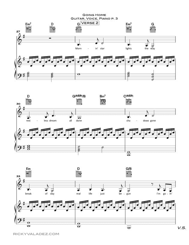 Going Home sheet music for Piano, Voice, and Guitar 03