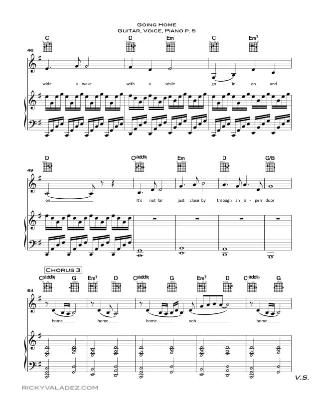 Going Home sheet music for Piano, Voice, and Guitar 05