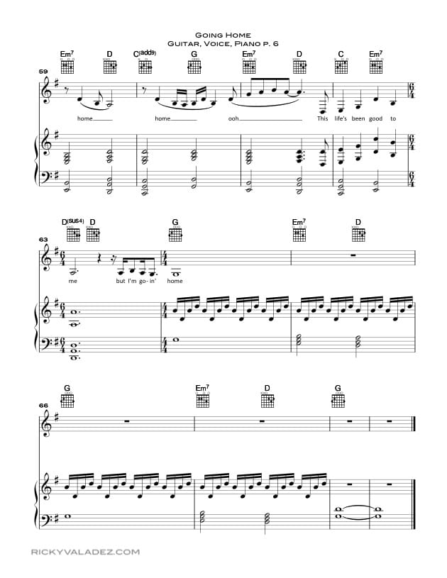 Going Home sheet music for Piano, Voice, and Guitar 06