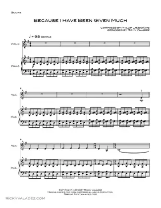 Because I Have Been Given Much sheet music for Piano and Violin, page 1