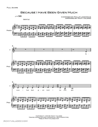 Because I Have Been Given Much sheet music for Piano and Voice, page 1