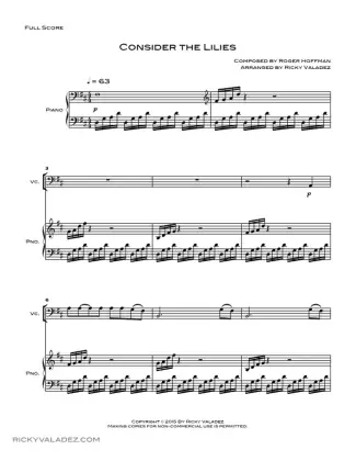 Consider the Lilies sheet music for Piano, Violin, and Cello, page 1