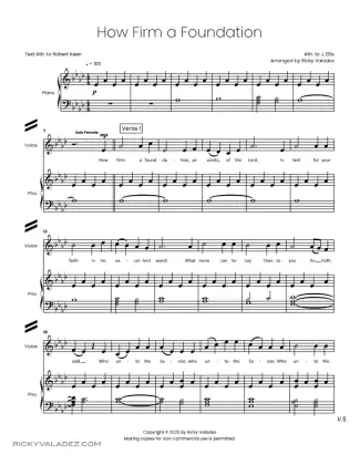 How Firm a Foundation sheet music for Voice, Congregation, Organ, Piano, Strings, Trumpet, page 1