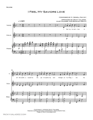 I Feel My Saviors Love sheet music for Piano, Voice, and Violin, page 1