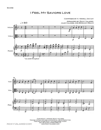 I Feel My Saviors Love sheet music for Piano, Violin and Viola, page 1
