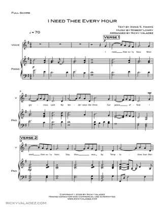 I Need Thee Every Hour sheet music for Voice and Piano, page 1