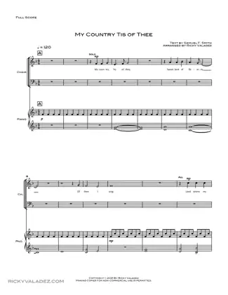 My Country Tis of Thee sheet music for Choir, Piano, and Organ, page 1
