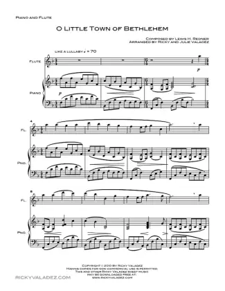 O Little Town Of Bethlehem sheet music for Piano and Flute, page 1
