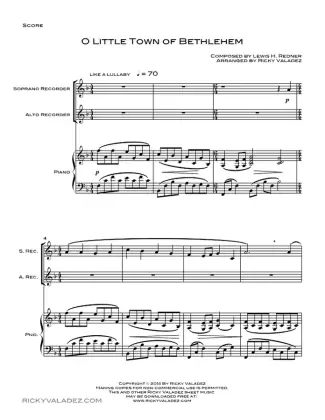 O Little Town Of Bethlehem sheet music for Soprano Recorder and Alto Recorder, page 1