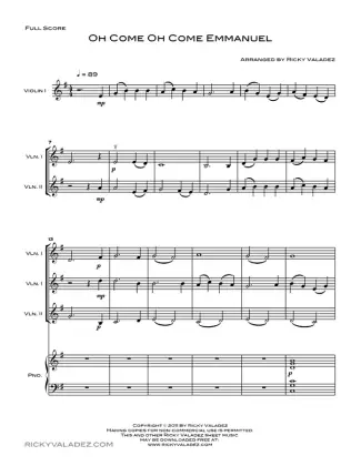 Oh Come Oh Come Emmanuel sheet music for Piano and 3 Violins, page 1