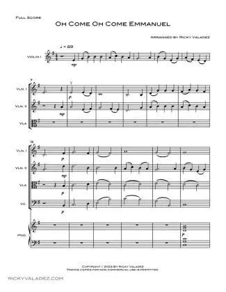 Oh Come Oh Come Emmanuel sheet music for Piano Quintet, page 1