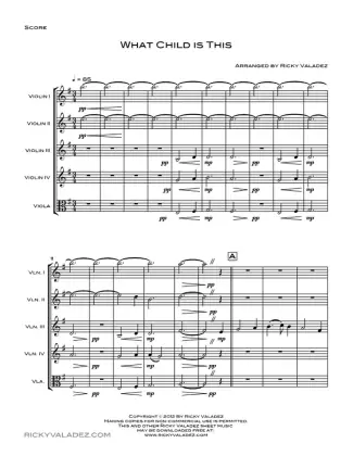 What Child is This sheet music for 4 Violins and Viola, page 1