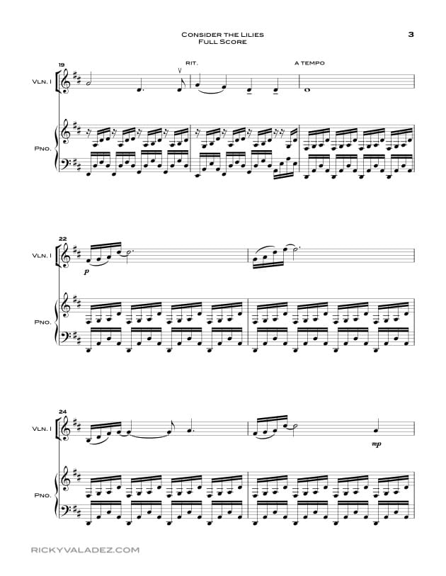 Consider The Lilies Sheet Music For Piano And 2 Violins Ricky