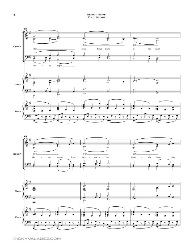 Silent Night Sheet Music For Satb Piano And Organ Ricky Valadez