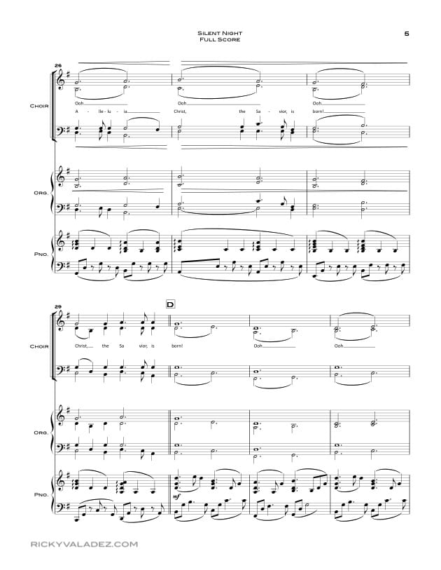 Silent Night Sheet Music For Satb Piano And Organ Ricky Valadez